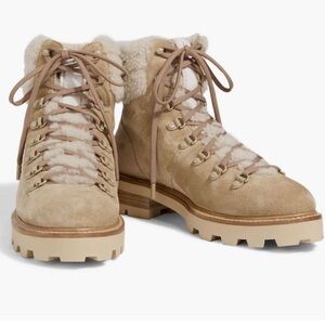 Jimmy Choo Beige Shearling Lace-Up Boots, Size 36